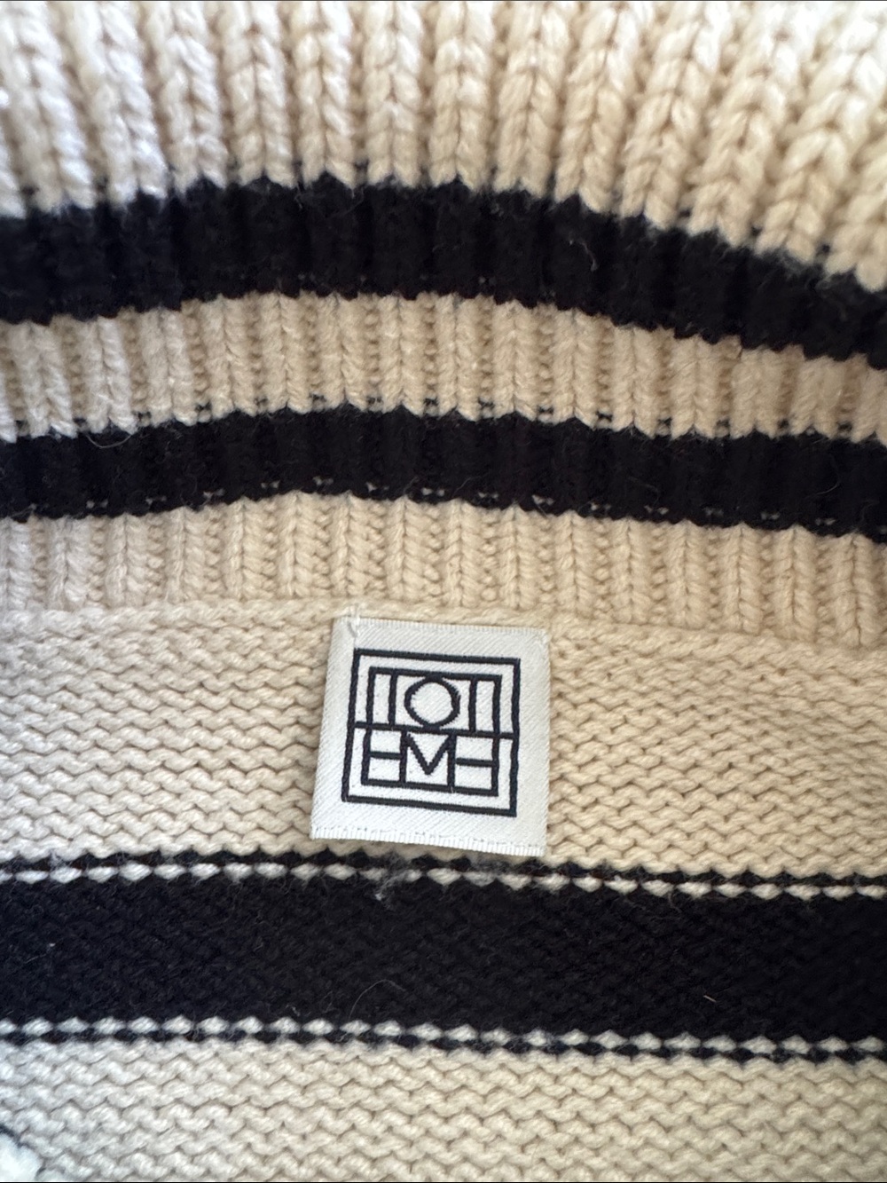 Toteme Signature Stripe Turtleneck Sweater Wool Cotton Blend Women Size S Cream - Picture 8 of 11